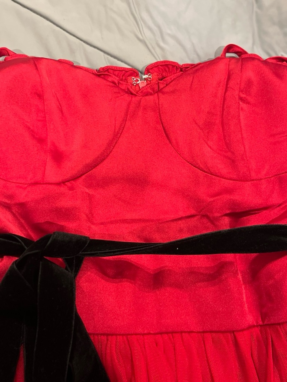 Francesca's Collections Red Strapless Dress with Black Velvet Sash
